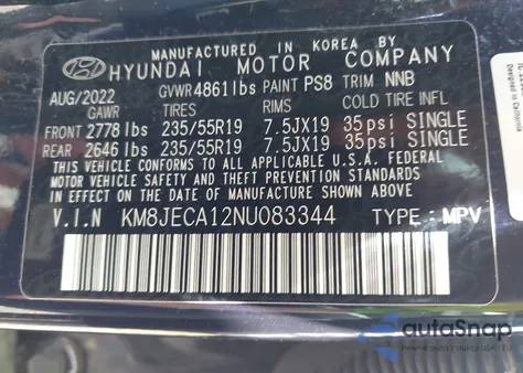 2022 Hyundai Tucson Hybrid Limited z USA, uszkodzony, nr VIN KM8JECA12NU083344